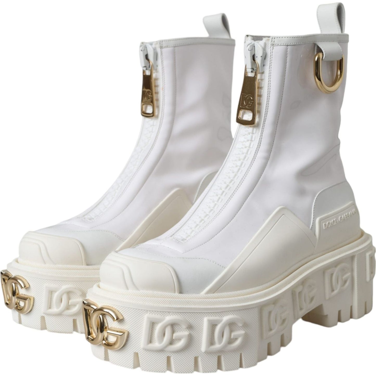 Dolce & Gabbana White Leather Rubber Logo Ankle Boots Shoes LA11042-36