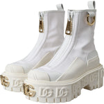 Dolce & Gabbana White Leather Rubber Logo Ankle Boots Shoes LA11042-36