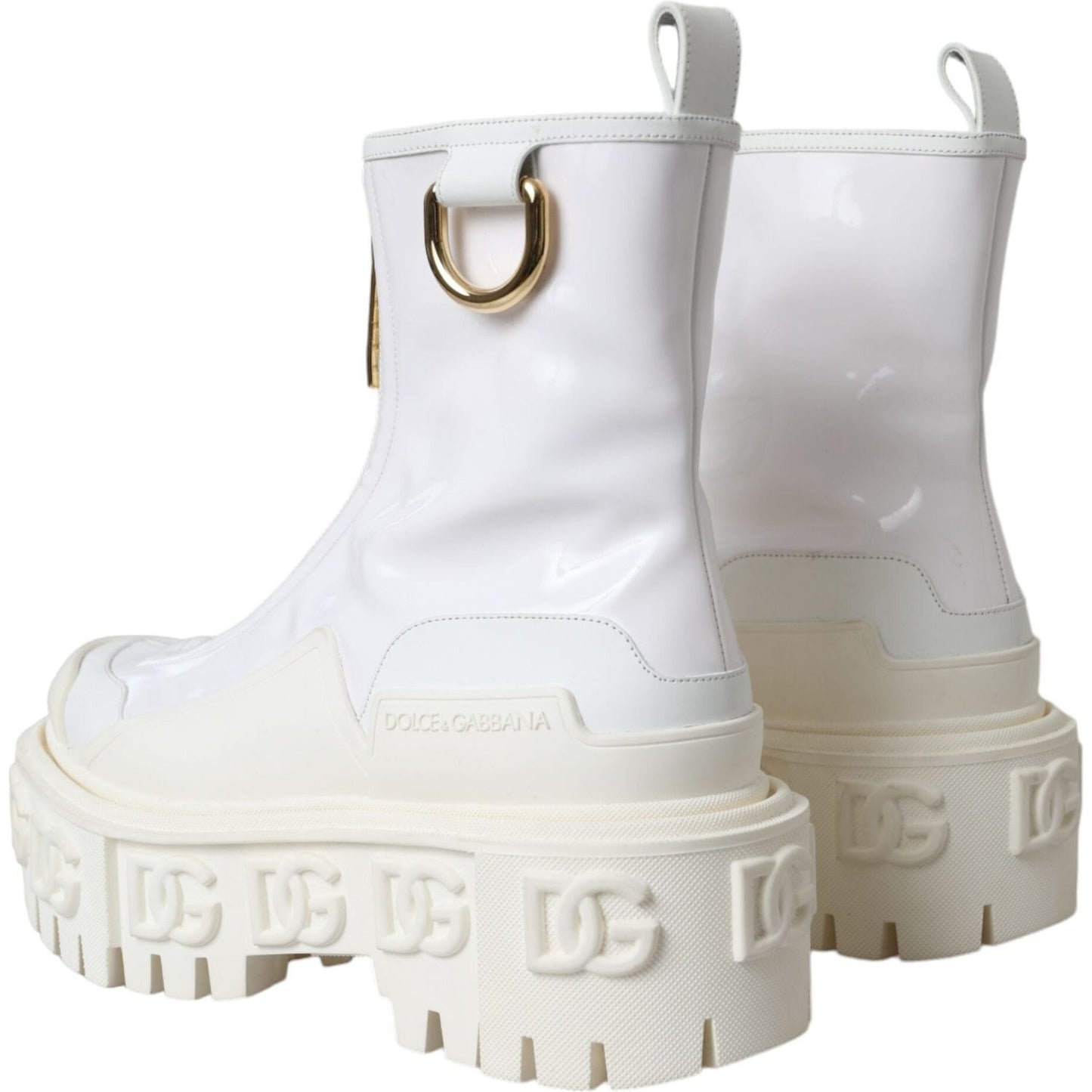 Dolce & Gabbana White Leather Rubber Logo Ankle Boots Shoes LA11042-36