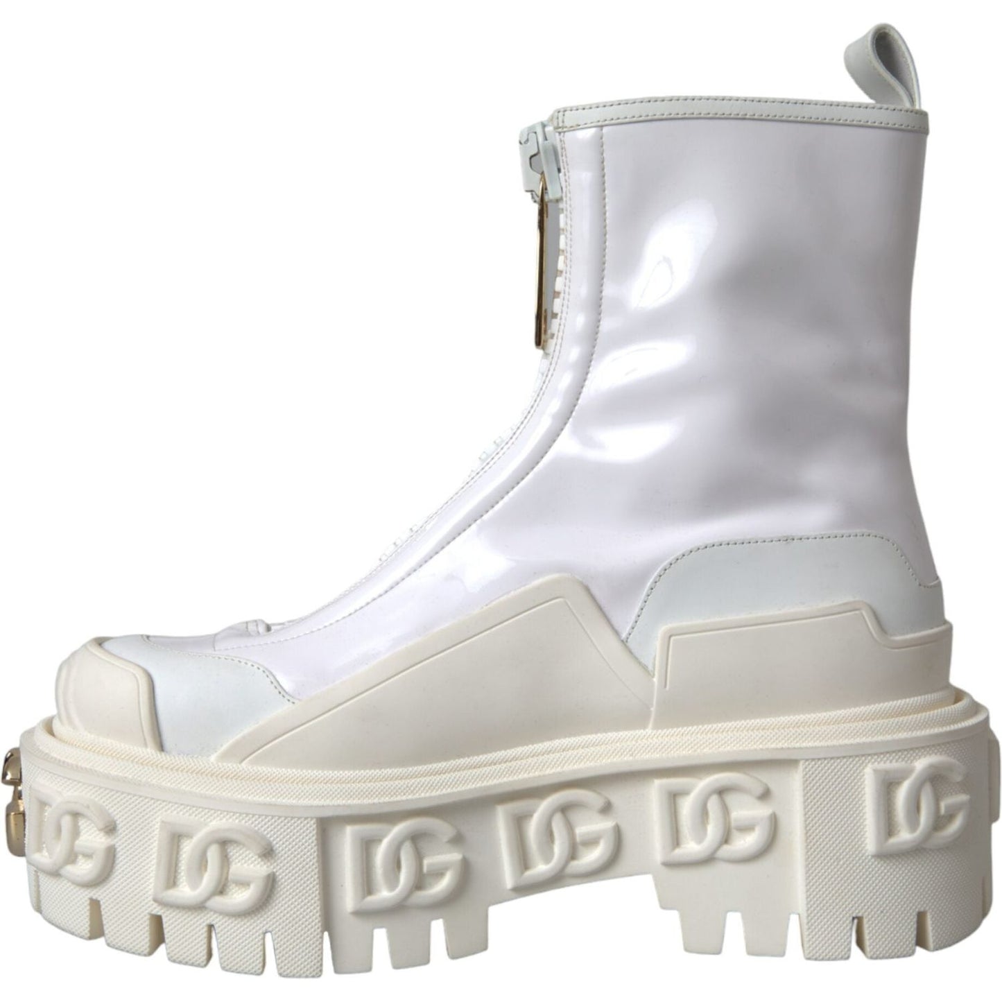 Dolce & Gabbana White Leather Rubber Logo Ankle Boots Shoes LA11042-36