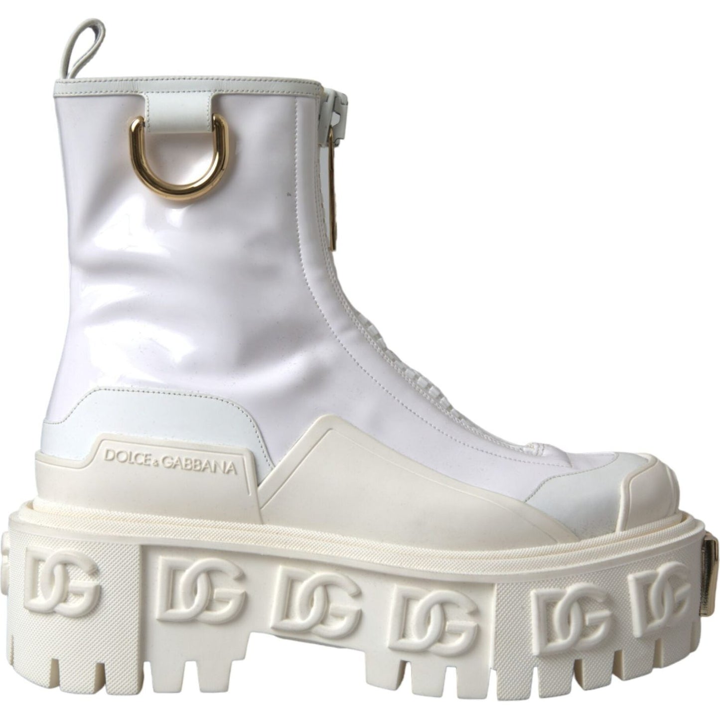 Dolce & Gabbana White Leather Rubber Logo Ankle Boots Shoes LA11042-36