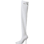 Dolce & Gabbana White Heels Stiletto Knee High Boots Shoes LA11144-36