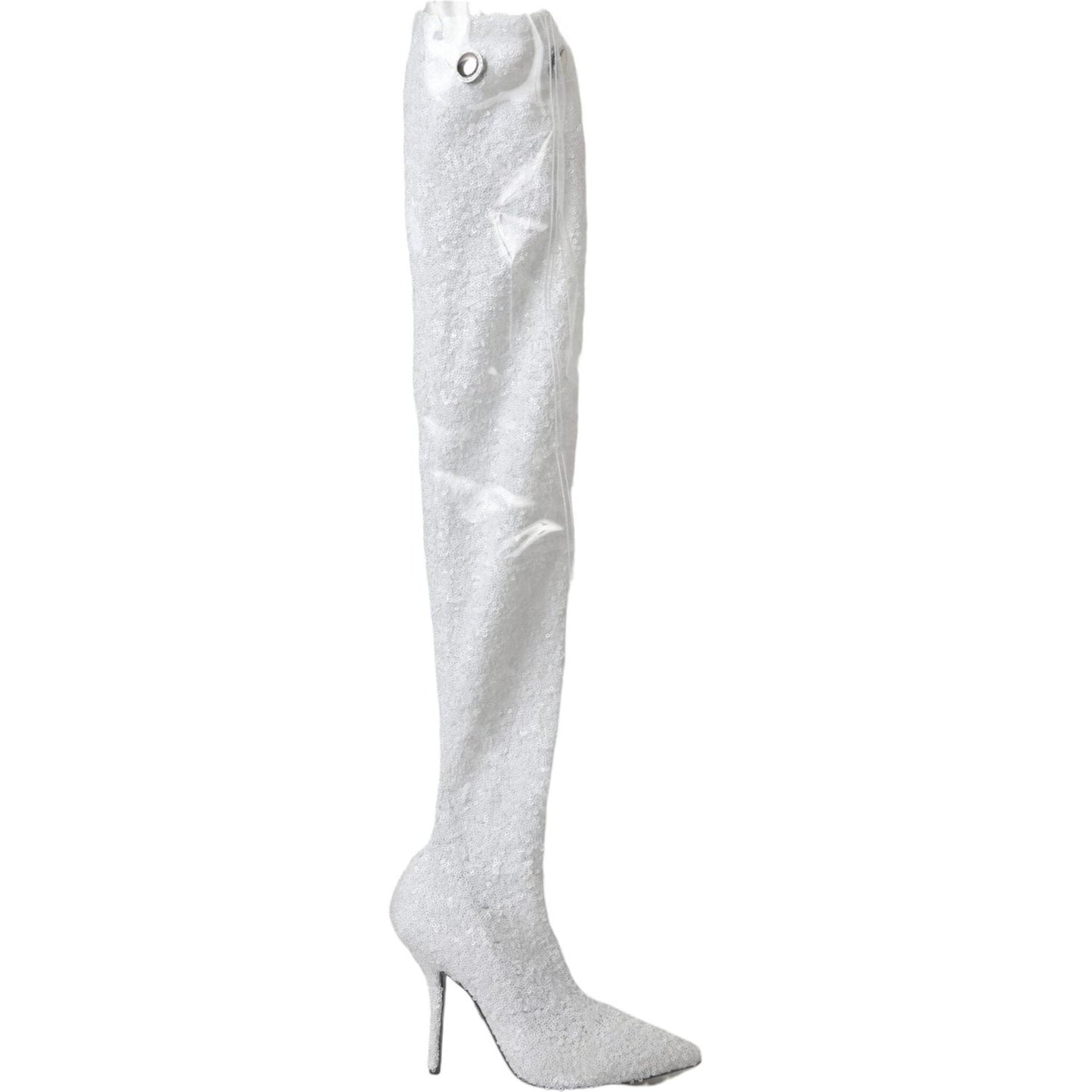Dolce & Gabbana White Heels Stiletto Knee High Boots Shoes LA11144-36