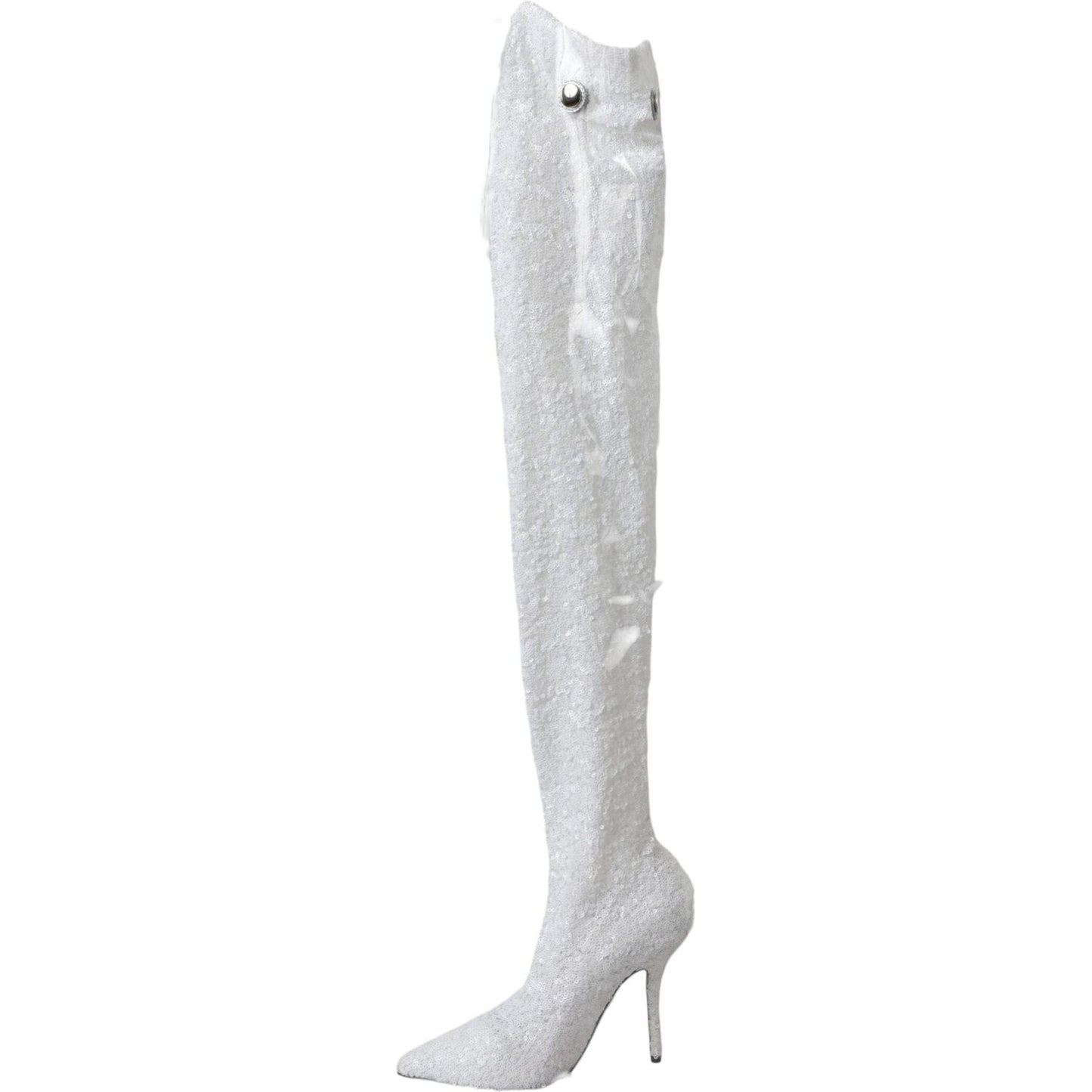 Dolce & Gabbana White Heels Stiletto Knee High Boots Shoes LA11144-36