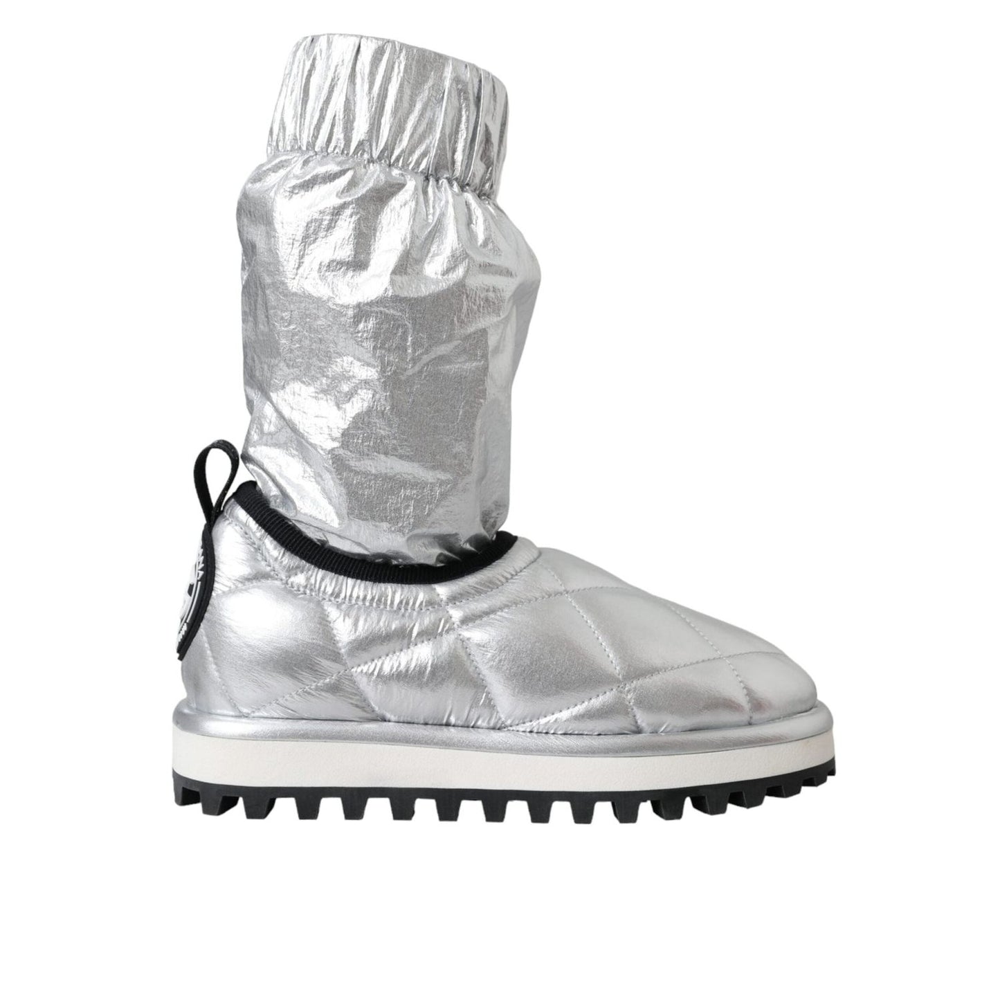 Dolce & Gabbana Metallic Silver Quilted Logo Patch Boot Shoes LA11147-39