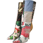Dolce & Gabbana Multicolor Patchwork Print Heeled Boots Shoes LA11148-36