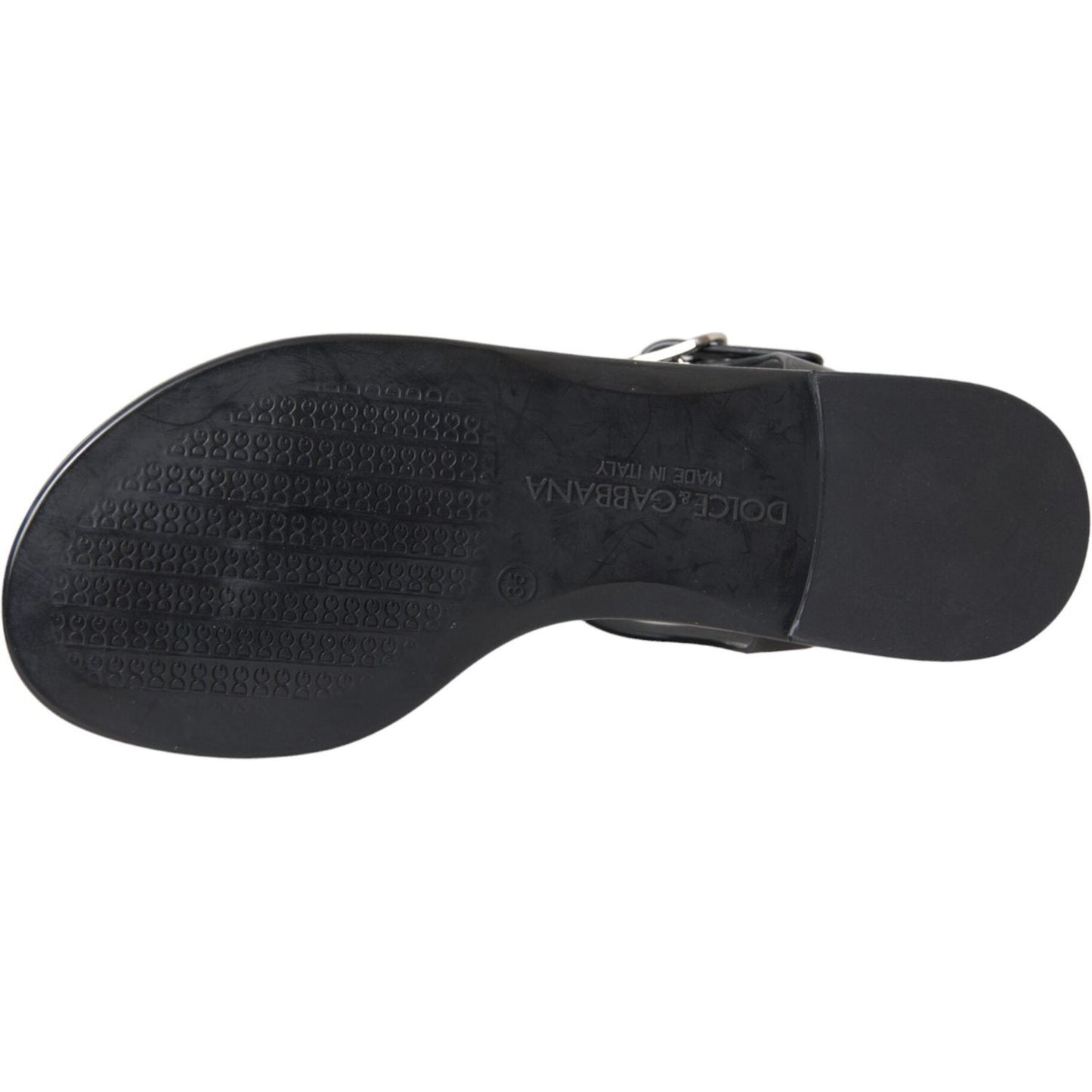 Dolce & Gabbana Black Crystal Flats Sandals Flip Flops Shoes LA10973-35