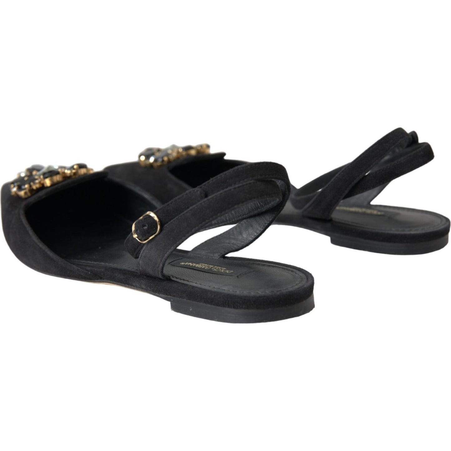 Dolce & Gabbana Black Leather Crystal Slingback Sandals Shoes LA11164-38