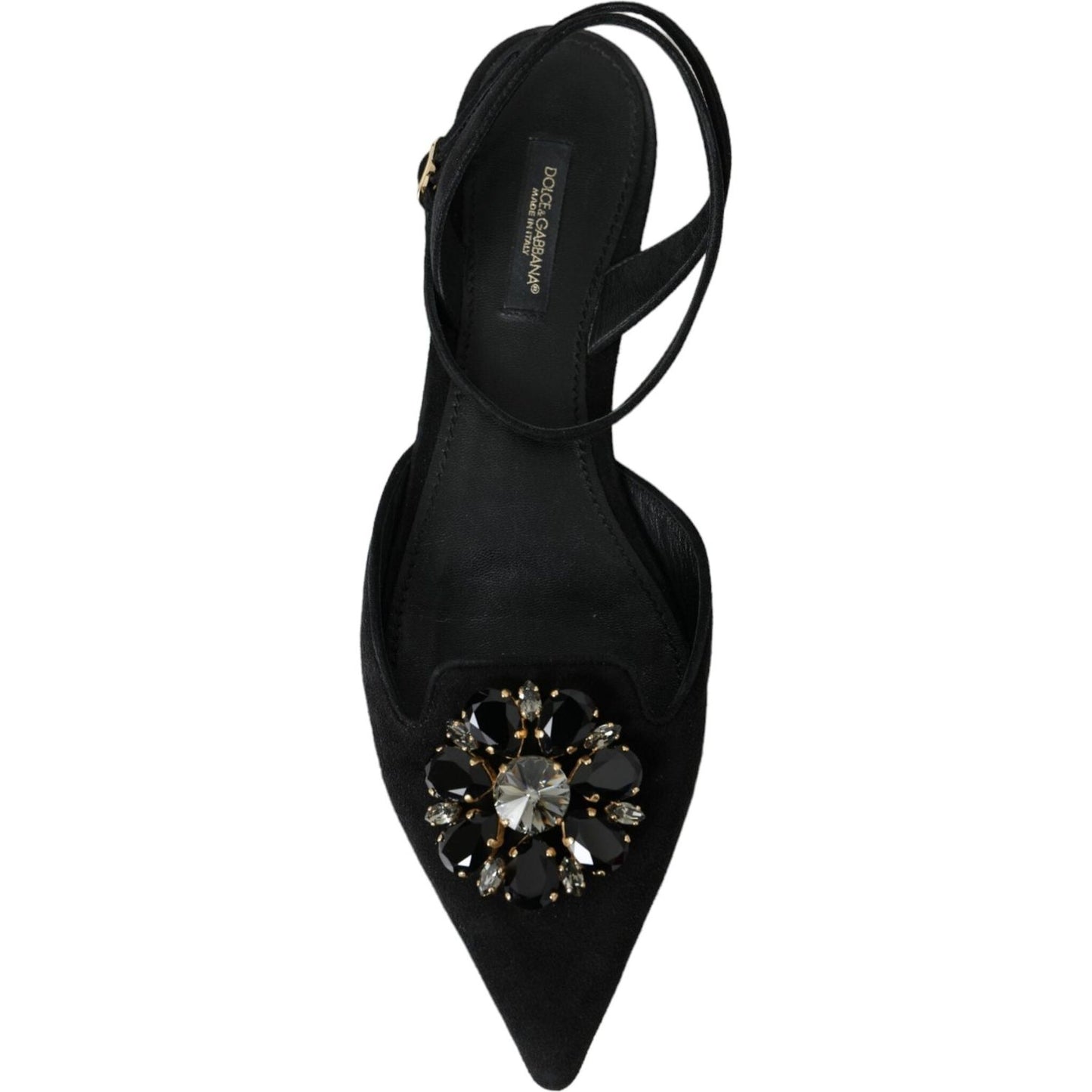 Dolce & Gabbana Black Leather Crystal Slingback Sandals Shoes LA11164-38