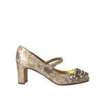 Dolce & Gabbana Gold Jacquard Crystal Mary Janes Pumps Shoes LA10957-35