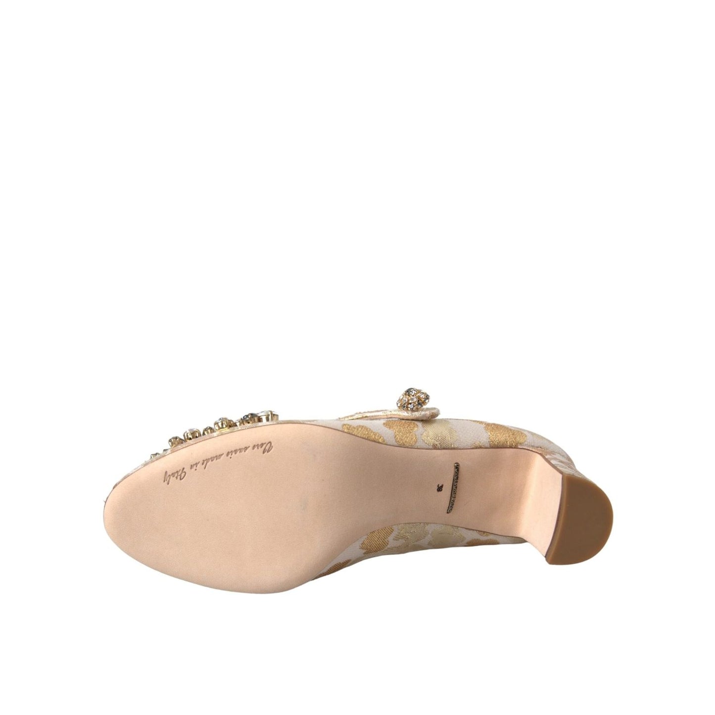Dolce & Gabbana Gold Jacquard Crystal Mary Janes Pumps Shoes LA10957-35