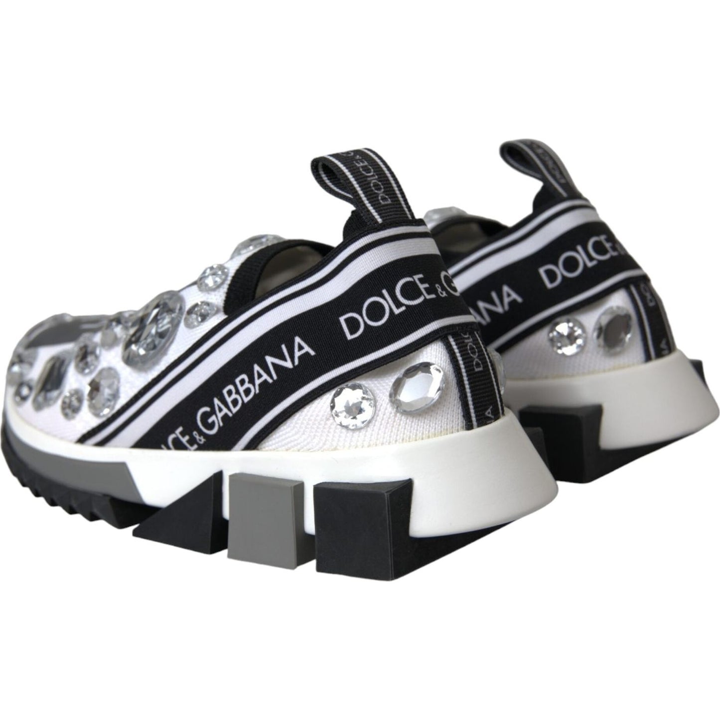 Dolce & Gabbana White Sorrento Crystals Sneakers Shoes LA11135-37