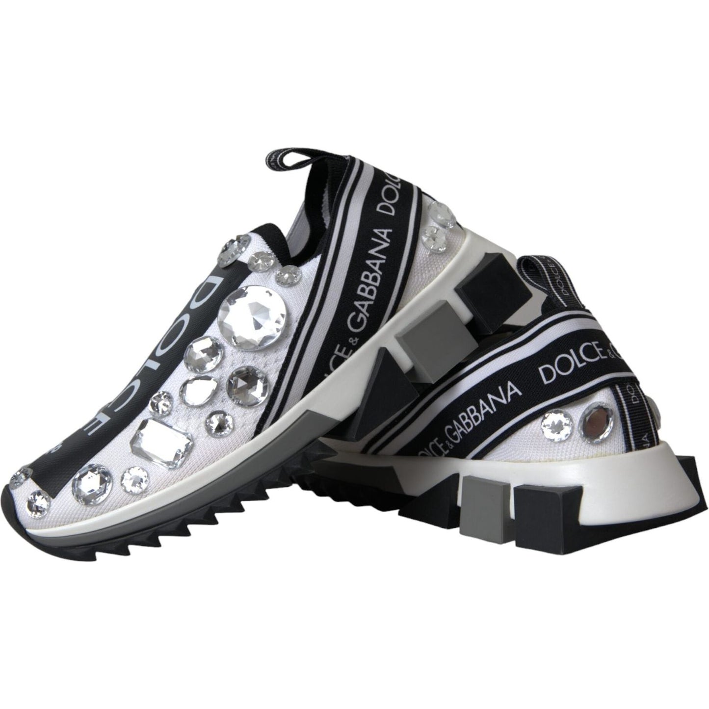 Dolce & Gabbana White Sorrento Crystals Sneakers Shoes LA11135-37