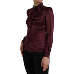 Dolce & Gabbana Maroon Ascot Collar Long Sleeve Top Blouse TSH852004-36