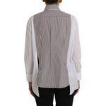 Dolce & Gabbana White Stripes Cotton Long Sleeves Ruffle Collar Top TSH852023-36