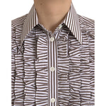 Dolce & Gabbana White Stripes Cotton Long Sleeves Ruffle Collar Top TSH852023-36
