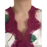 Dolce & Gabbana White Floral Lace Silk Short Sleeves Top TSH852024-42