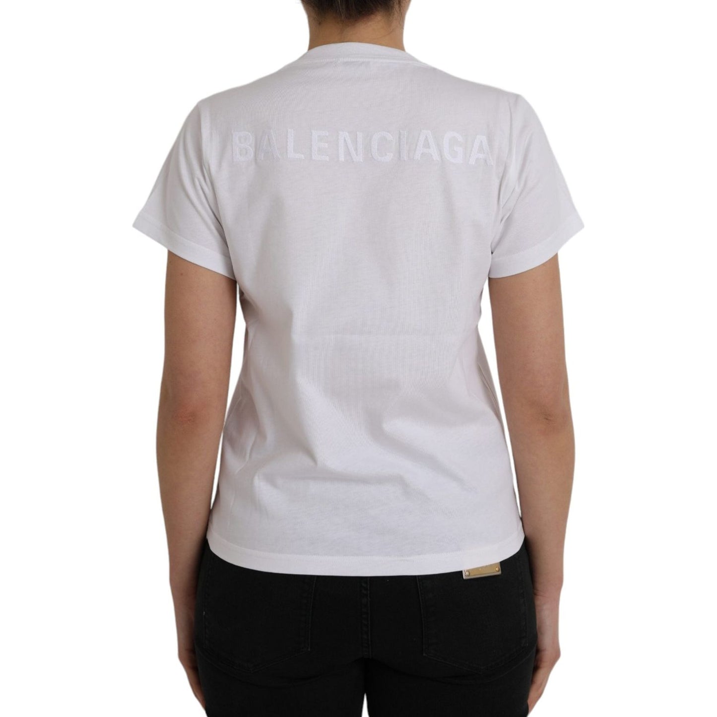 Balenciaga White Cotton Crew Neck Short Sleeves Tee T-shirt TSH84997-L