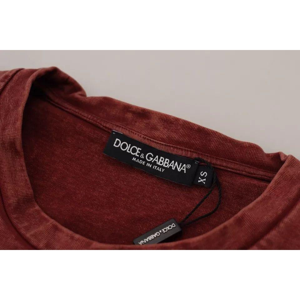 Dolce & Gabbana Maroon Printed Crewneck Tee Cotton T-shirt TSH83073-44