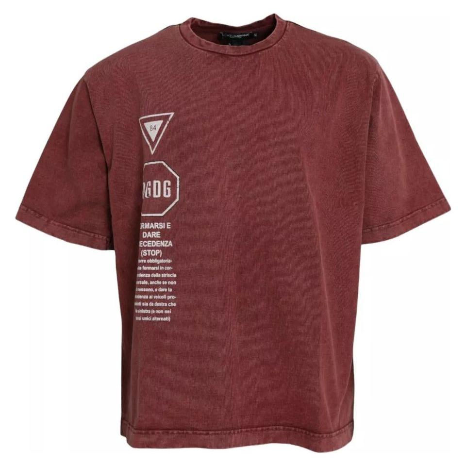 Dolce & Gabbana Maroon Print Round Neck Short Sleeves T-shirt TSH84574-46