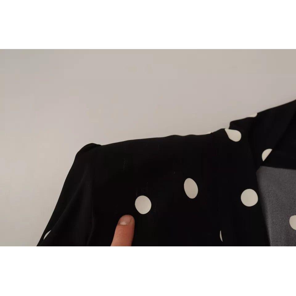 Dolce & Gabbana Black Polka Dots Silk Pussy Bow Long Sleeves Top TSH7619-40