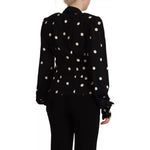 Dolce & Gabbana Black Polka Dots Silk Pussy Bow Long Sleeves Top TSH7619-40