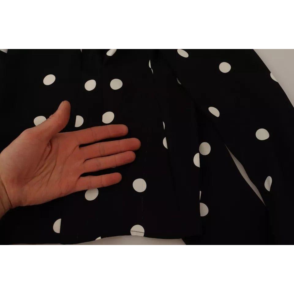 Dolce & Gabbana Black Polka Dots Silk Pussy Bow Long Sleeves Top TSH7619-40