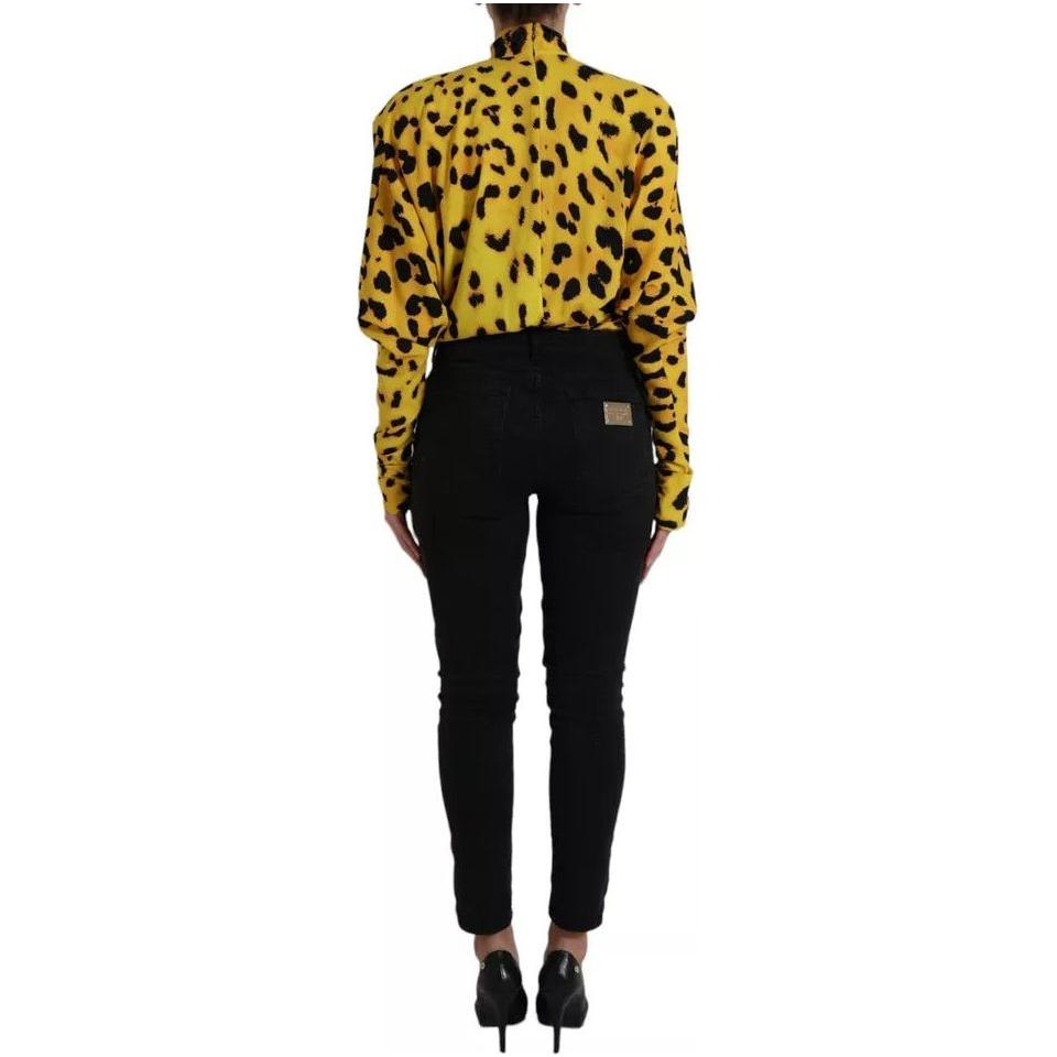 Dolce & Gabbana Yellow Leopard Print Long Sleeves Top Blouse TSH84223-40