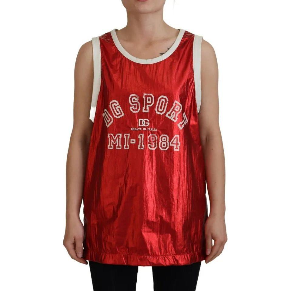 Dolce & Gabbana Red Nylon Logo Print Sleeveless Jersey Top TSH83754-40
