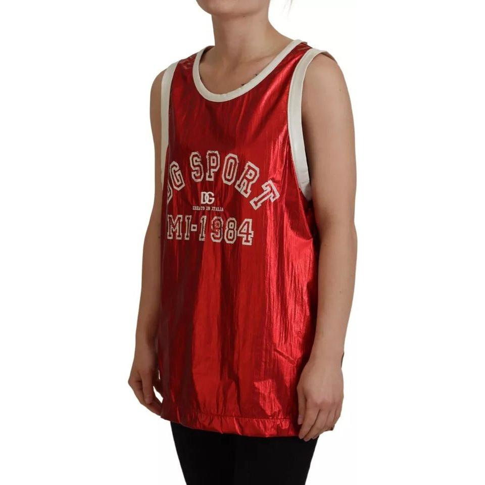 Dolce & Gabbana Red Nylon Logo Print Sleeveless Jersey Top TSH83754-40