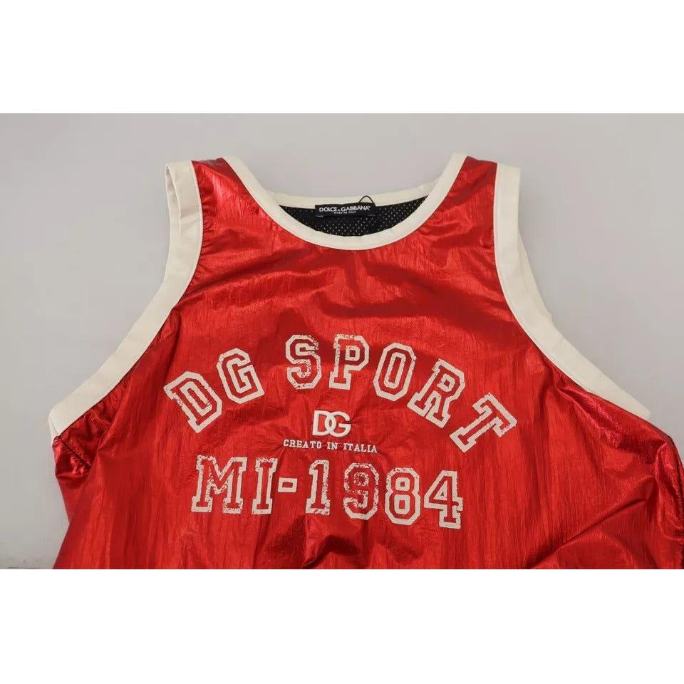 Dolce & Gabbana Red Nylon Logo Print Sleeveless Jersey Top TSH83754-40