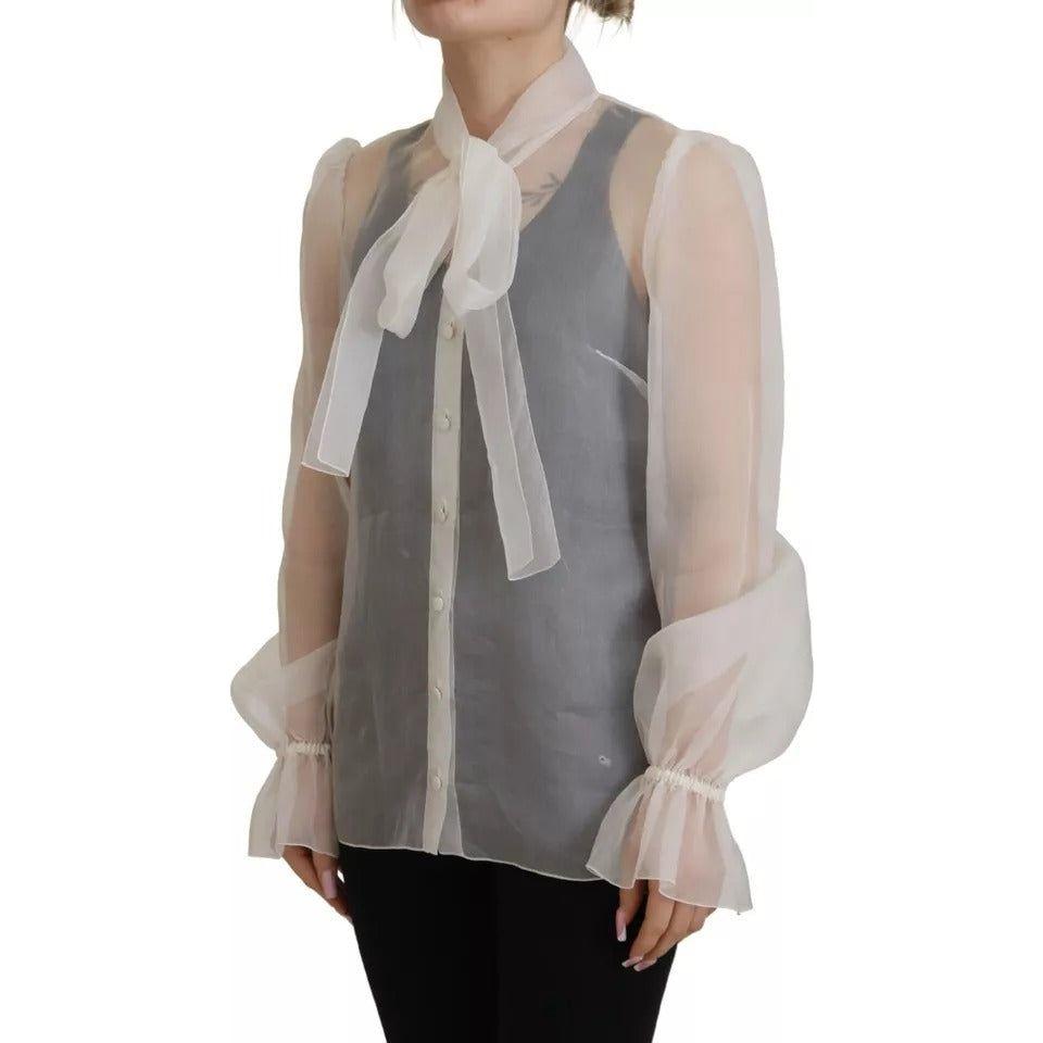 Dolce & Gabbana White Ascot Collar Long Sleeves Blouse Top TSH83193-40