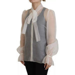 Dolce & Gabbana White Ascot Collar Long Sleeves Blouse Top TSH83193-40
