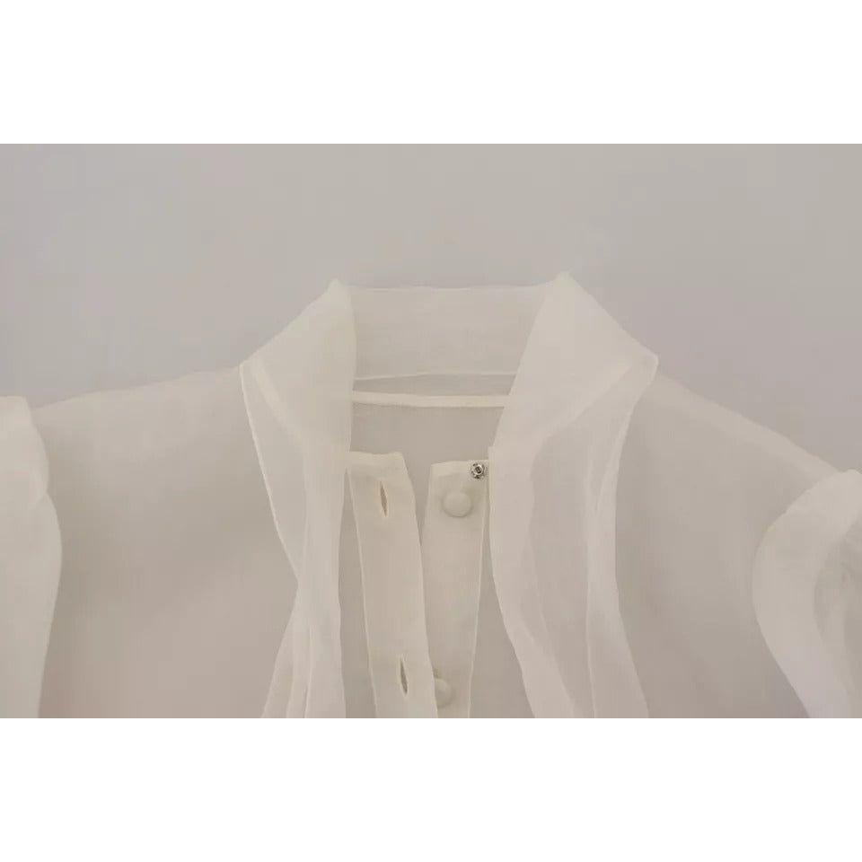 Dolce & Gabbana White Ascot Collar Long Sleeves Blouse Top TSH83193-40