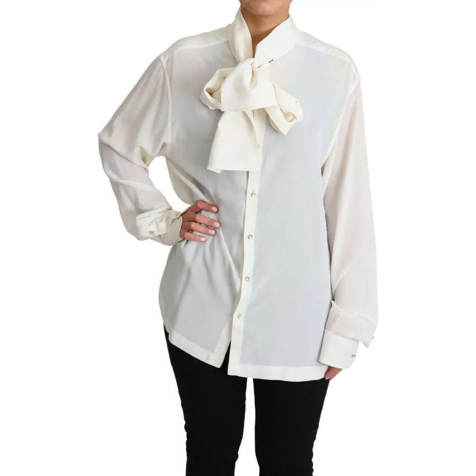 Dolce & Gabbana White Blouse Ascot Collar Shirt Silk Top TSH6026-39