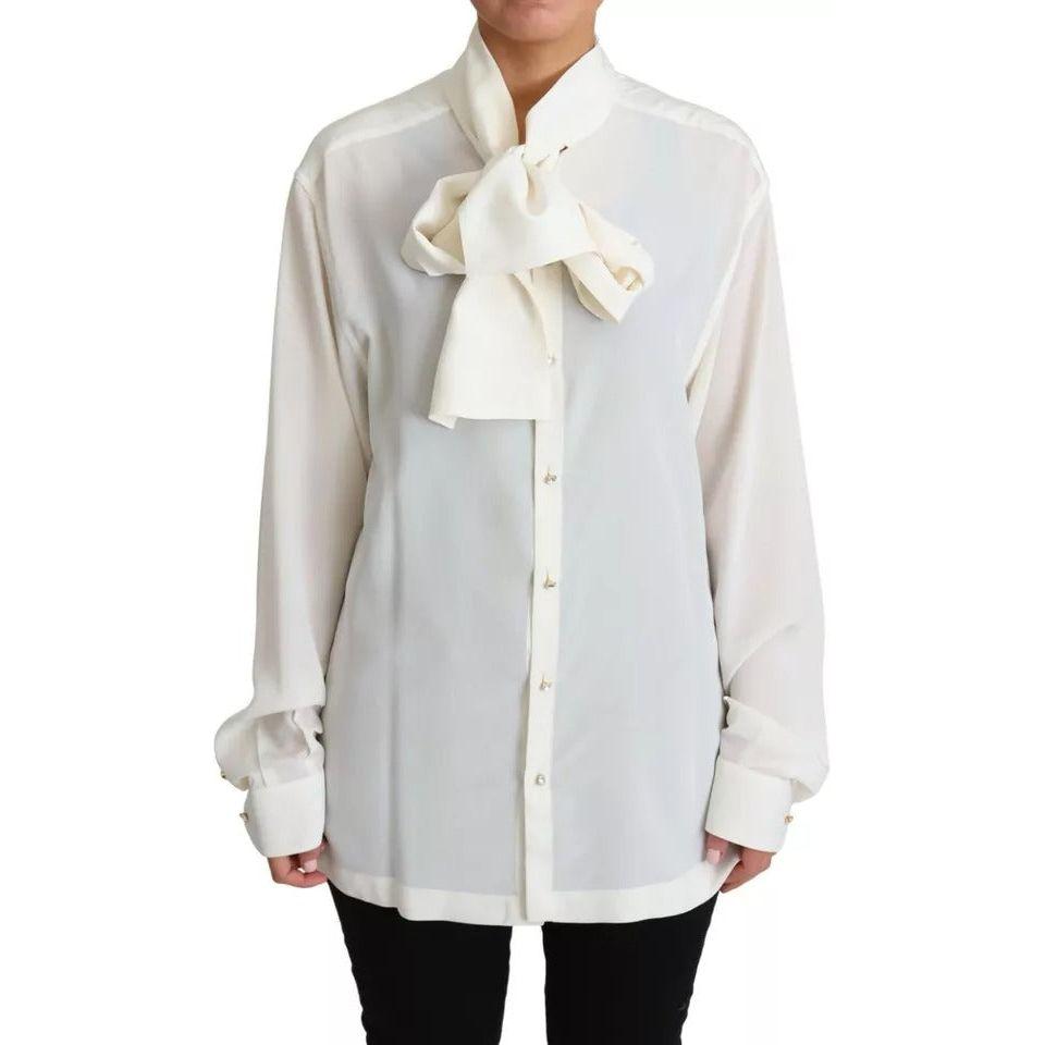 Dolce & Gabbana White Blouse Ascot Collar Shirt Silk Top TSH6026-39