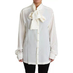 Dolce & Gabbana White Blouse Ascot Collar Shirt Silk Top TSH6026-39