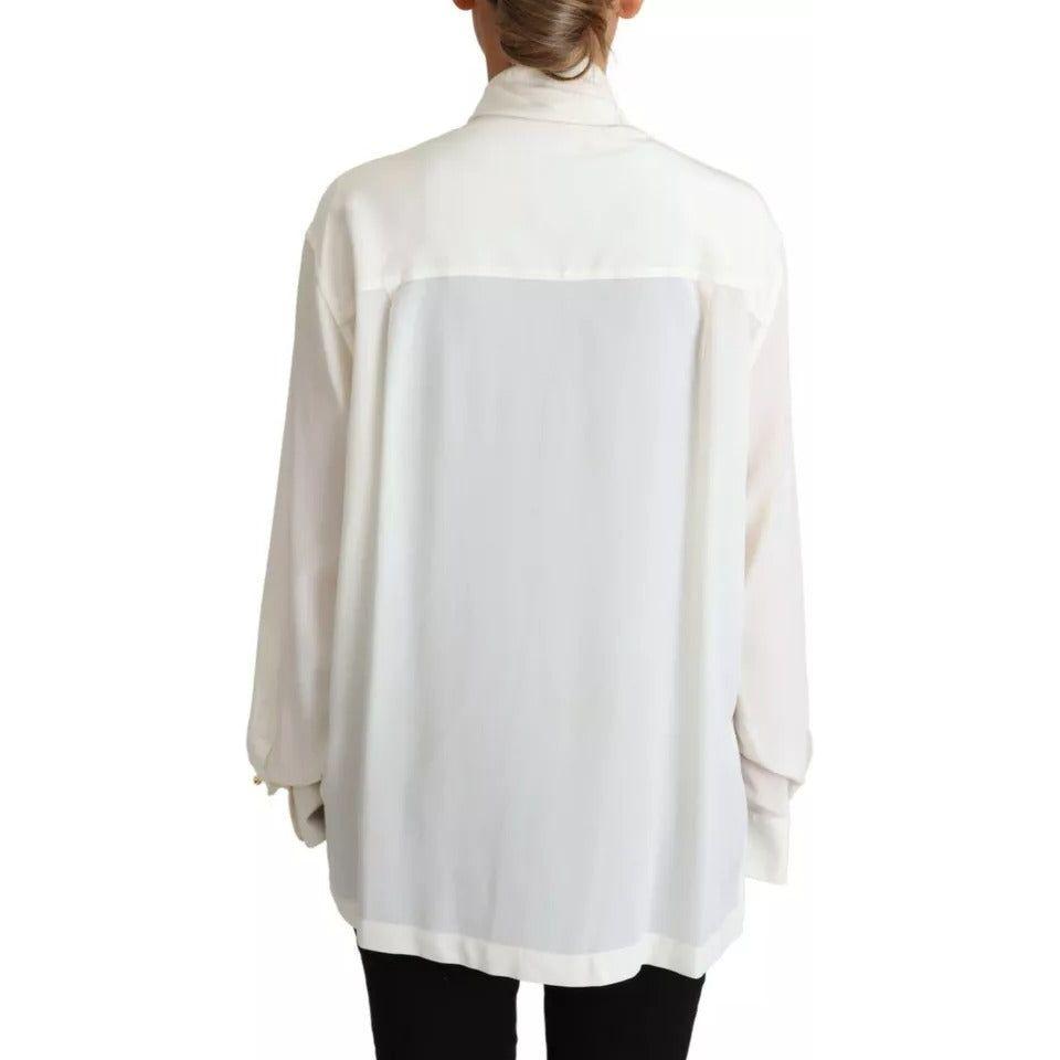 Dolce & Gabbana White Blouse Ascot Collar Shirt Silk Top TSH6026-39
