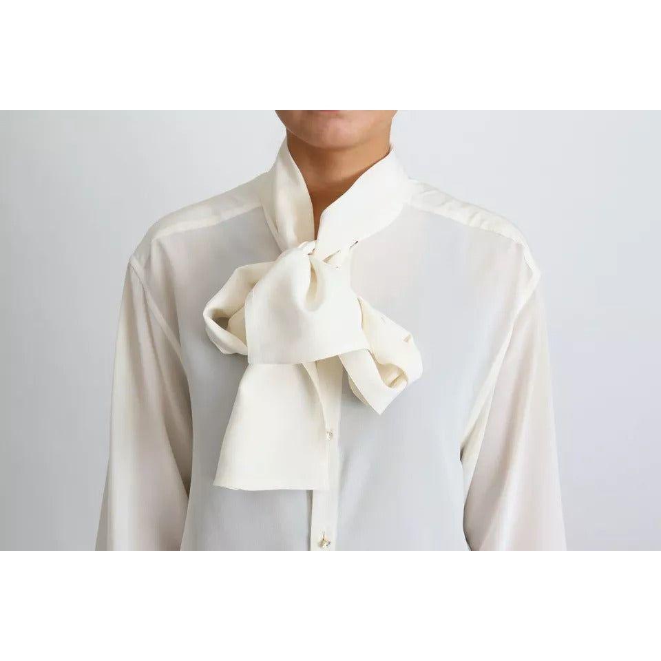 Dolce & Gabbana White Blouse Ascot Collar Shirt Silk Top TSH6026-39