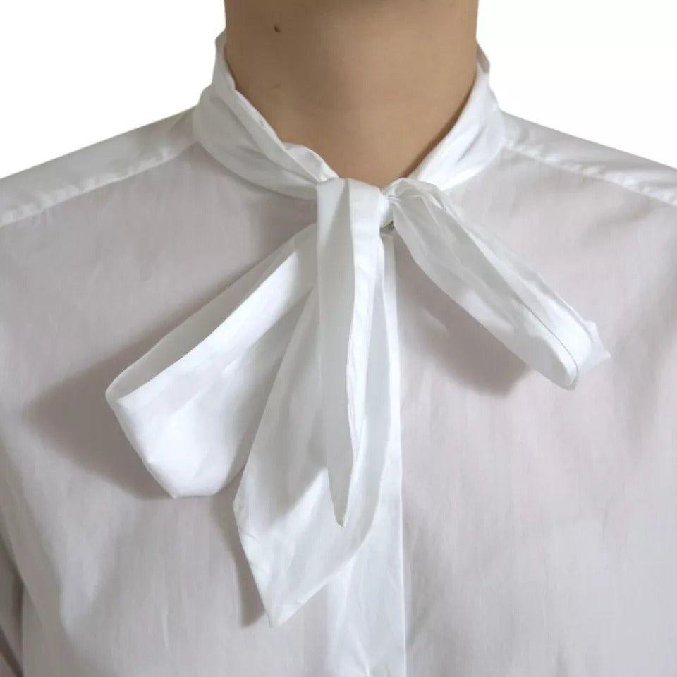 Dolce & Gabbana White Cotton Ascot Collar Long Sleeves Top TSH84509-40