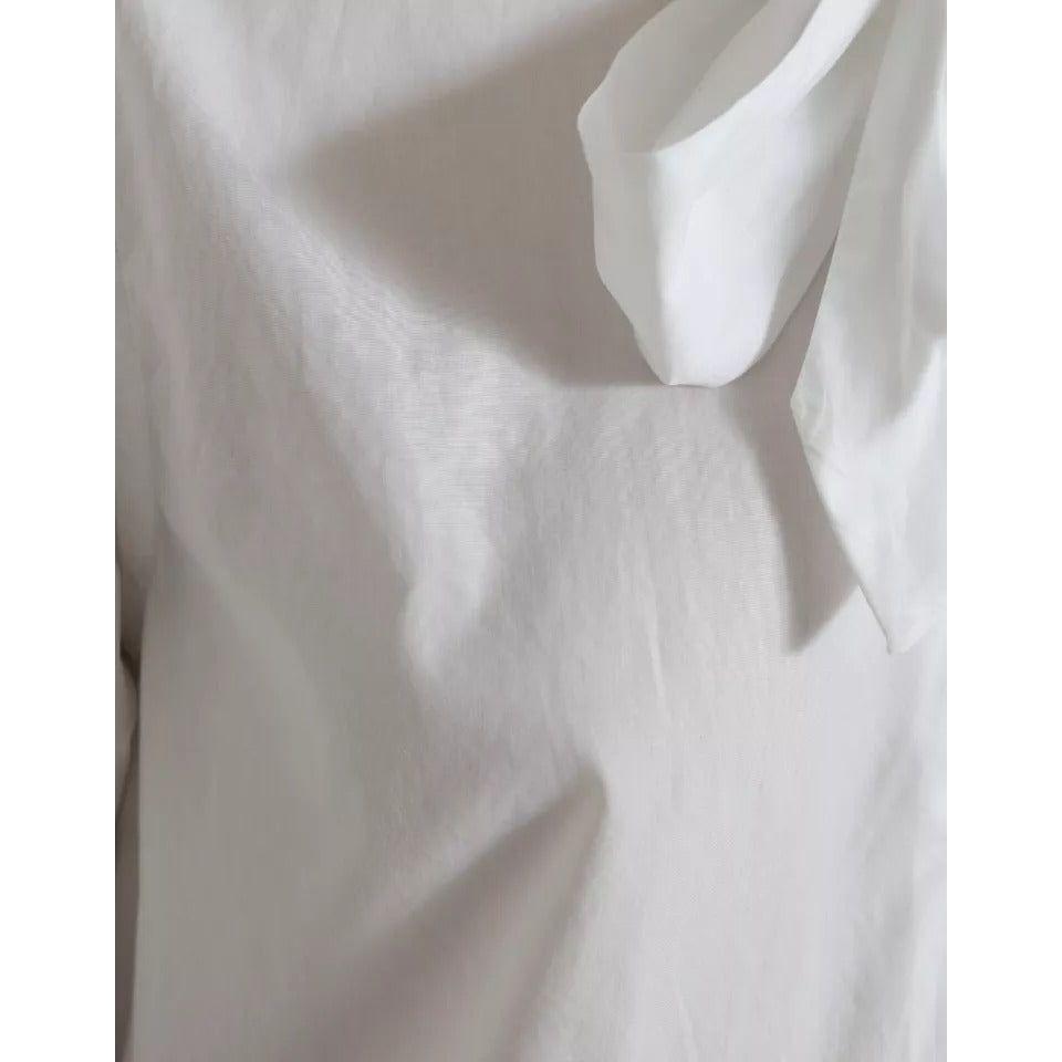 Dolce & Gabbana White Cotton Ascot Collar Long Sleeves Top TSH84509-40