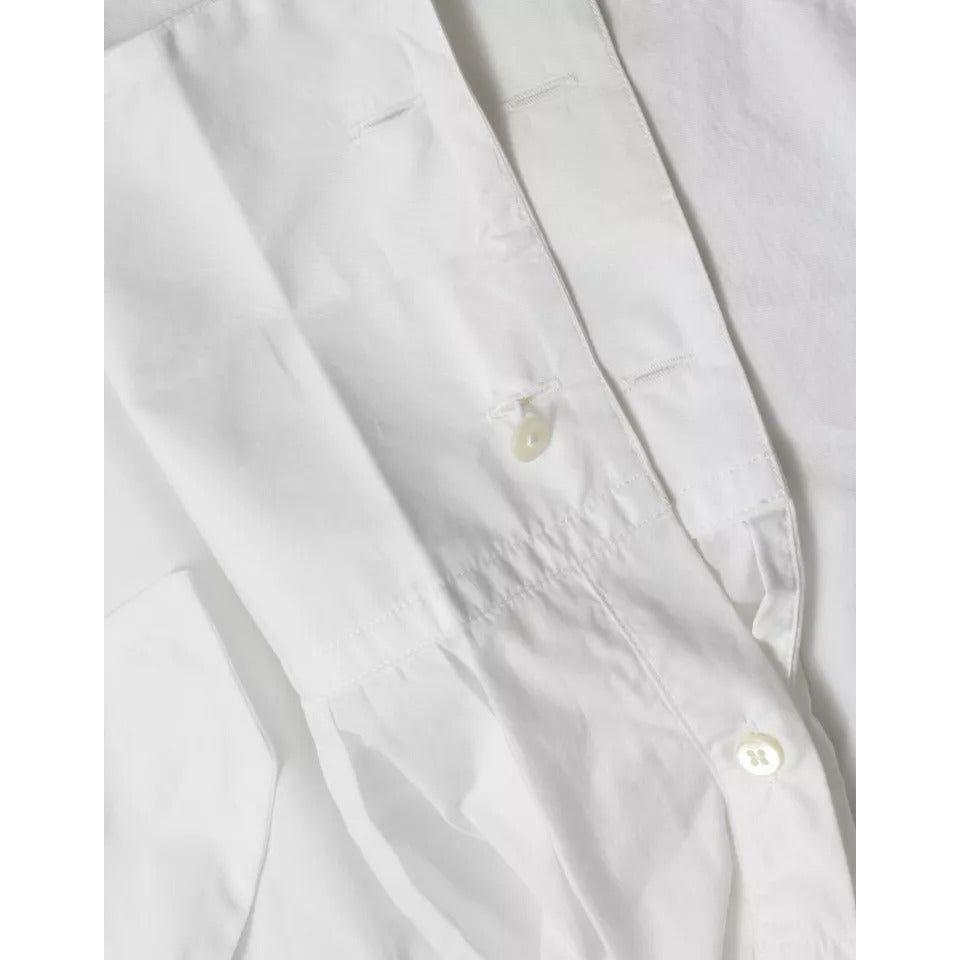 Dolce & Gabbana White Cotton Ascot Collar Long Sleeves Top TSH84509-40