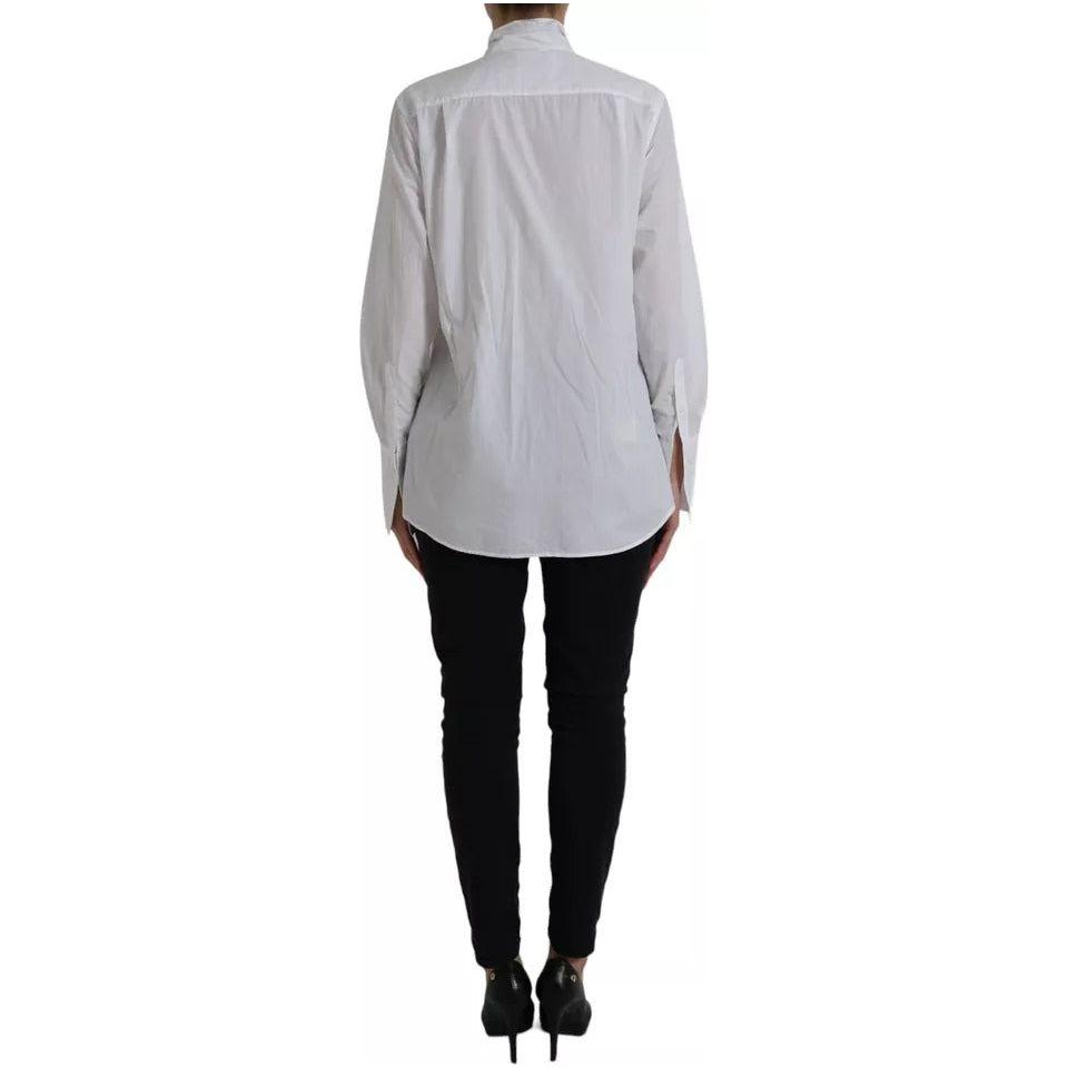 Dolce & Gabbana White Cotton Ascot Collar Long Sleeves Top TSH84509-40