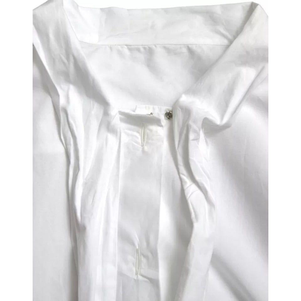 Dolce & Gabbana White Cotton Ascot Collar Long Sleeves Top TSH84509-40