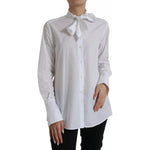 Dolce & Gabbana White Cotton Ascot Collar Long Sleeves Top TSH84509-40