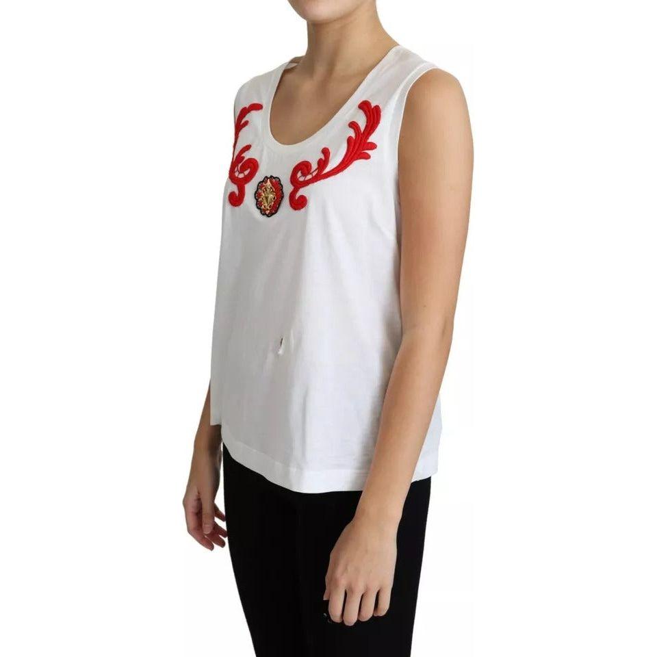 Dolce & Gabbana White Cotton Heart Applique Sleeveless Tank Top TSH5767-44