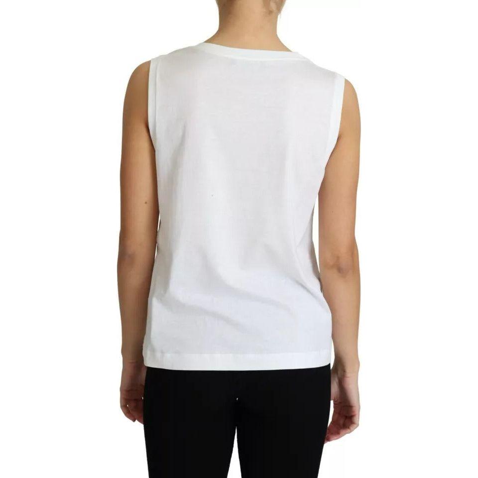 Dolce & Gabbana White Cotton Heart Applique Sleeveless Tank Top TSH5767-44