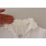 Dolce & Gabbana White Cotton Lace Trim Turtle Neck Blouse Top TSH7468-40