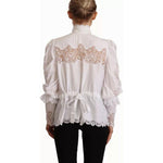 Dolce & Gabbana White Cotton Lace Trim Turtle Neck Blouse Top TSH7468-40