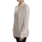 Dolce & Gabbana White Patterned Silk Ascot Collar Blouse Top TSH7824-42